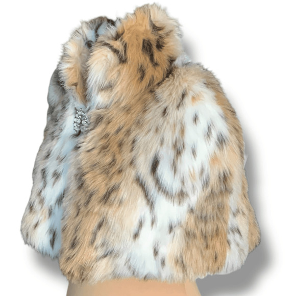 Express Faux Fur Leopard Print Capelet Burgundy Satin Lining Brooch Enclosure - Picture 6 of 13